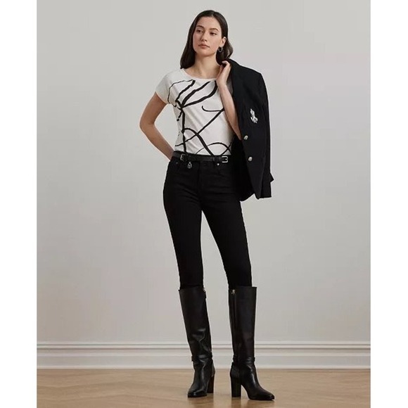 NWT Lauren Ralph Lauren Logo-Print Short-Sleeve Top, White, Size XL - Picture 2 of 6